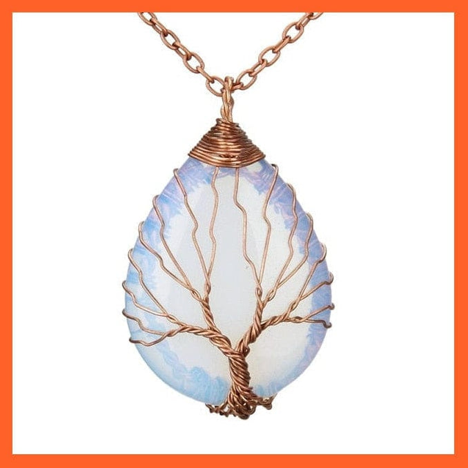 whatagift.com.au Necklaces Opal-A Silver Color Wire Wrap Natural Stone Crystal Raw Tree Of Life Necklace