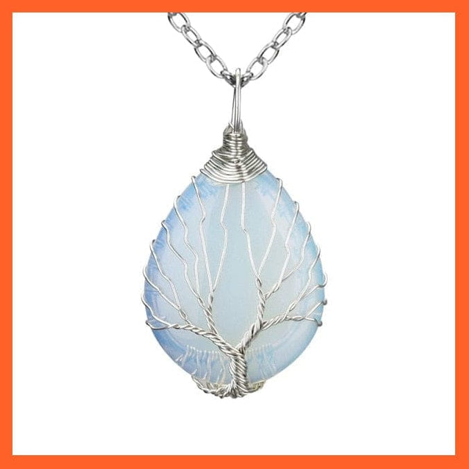 whatagift.com.au Necklaces Opal-B Silver Color Wire Wrap Natural Stone Crystal Raw Tree Of Life Necklace