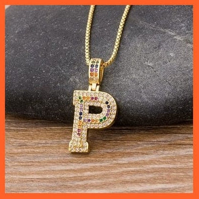 whatagift.com.au Necklaces P Copy of Luxury 26 Letters Cubic Zircon Pendant Necklace For Women | Gold Color Initials Of Name Necklace