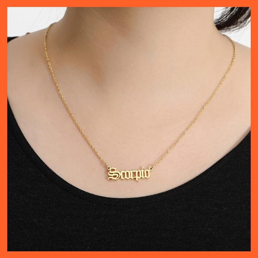 whatagift.com.au Necklaces Personalize 12 Zodiac Old English Letter Pendant Necklace For Women