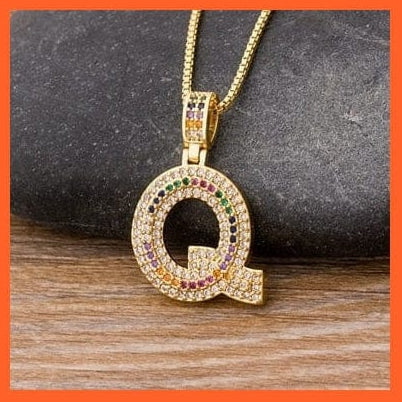 whatagift.com.au Necklaces Q Luxury 26 Letters Cubic Zircon Pendant Necklace For Women | Gold Color Initials Of Name Necklace