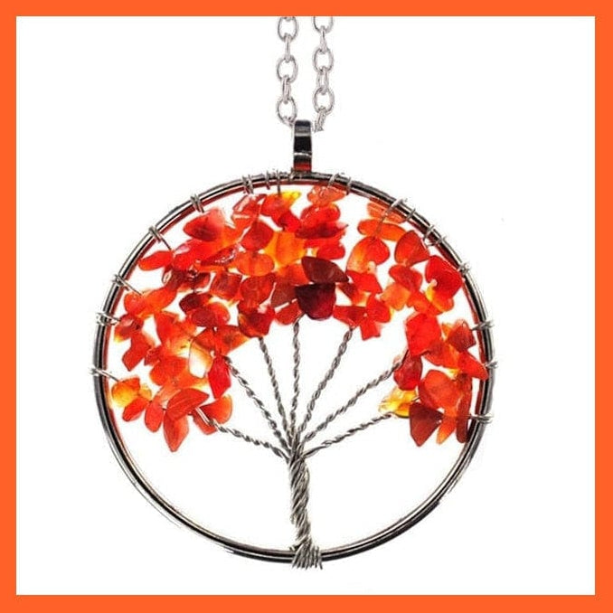 whatagift.com.au Necklaces Red agate 1 7 Chakras Gemstone Natural Healing Crystals Tree Of Life Pendant Necklace