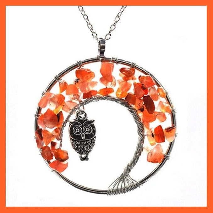 whatagift.com.au Necklaces Red agate Owl SK 7 Chakras Gemstone Natural Healing Crystals Tree Of Life Pendant Necklace