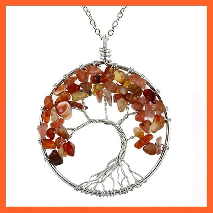 whatagift.com.au Necklaces Red agate SK 7 Chakras Gemstone Natural Healing Crystals Tree Of Life Pendant Necklace