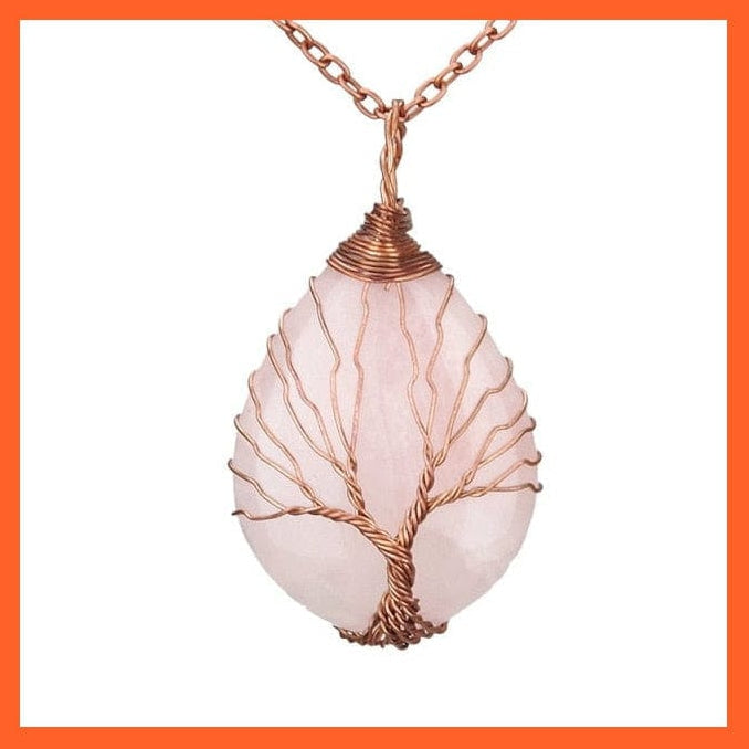 whatagift.com.au Necklaces Rose Quartz-A Silver Color Wire Wrap Natural Stone Crystal Raw Tree Of Life Necklace