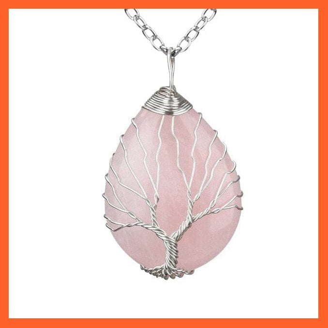 whatagift.com.au Necklaces Rose Quartz-B Silver Color Wire Wrap Natural Stone Crystal Raw Tree Of Life Necklace