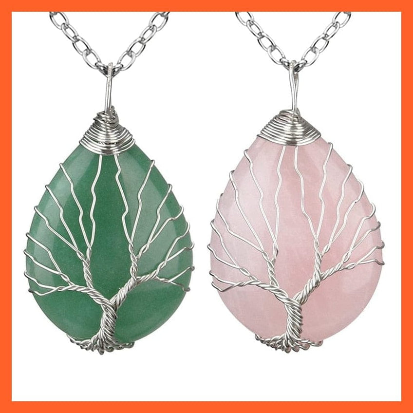 whatagift.com.au Necklaces Silver Color Wire Wrap Natural Stone Crystal Raw Tree Of Life Necklace