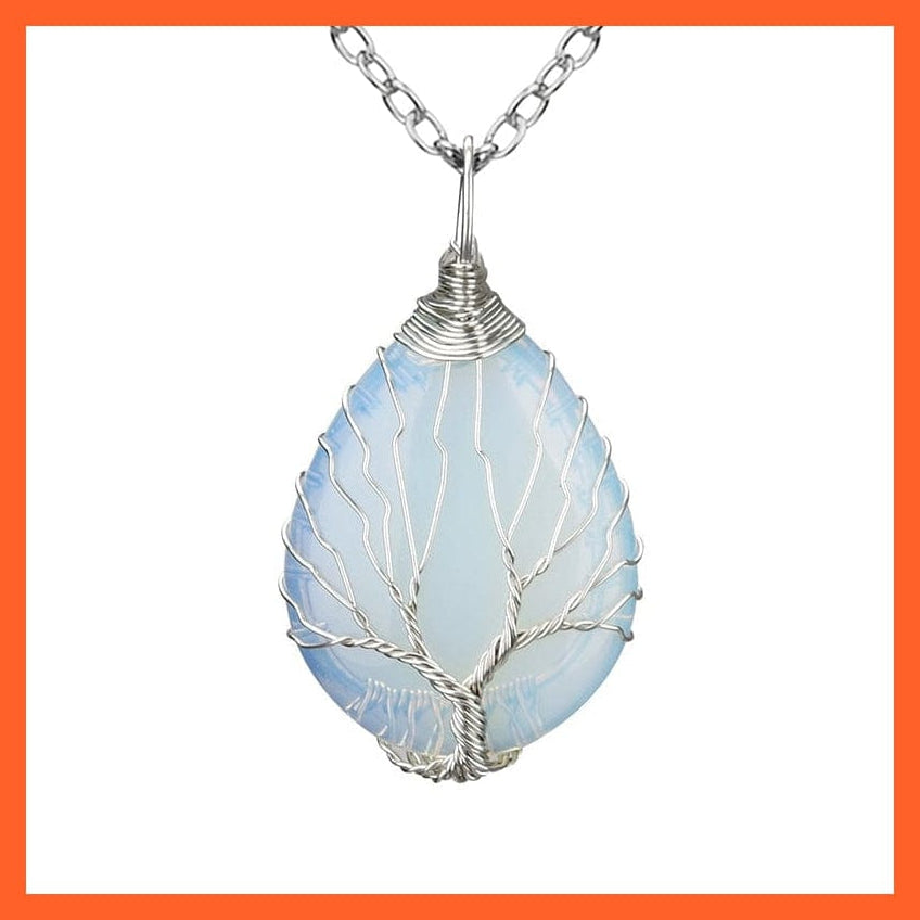 whatagift.com.au Necklaces Silver Color Wire Wrap Natural Stone Crystal Raw Tree Of Life Necklace