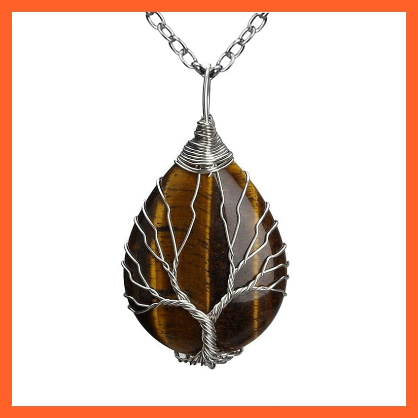 whatagift.com.au Necklaces Silver Color Wire Wrap Natural Stone Crystal Raw Tree Of Life Necklace