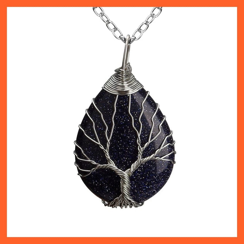 whatagift.com.au Necklaces Silver Color Wire Wrap Natural Stone Crystal Raw Tree Of Life Necklace