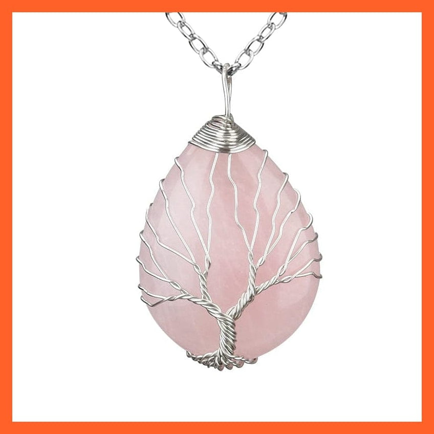 whatagift.com.au Necklaces Silver Color Wire Wrap Natural Stone Crystal Raw Tree Of Life Necklace