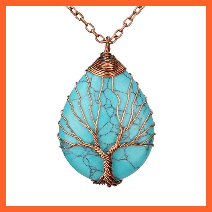 whatagift.com.au Necklaces Silver Color Wire Wrap Natural Stone Crystal Raw Tree Of Life Necklace