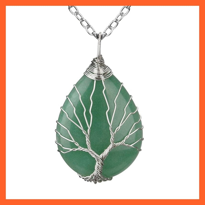 whatagift.com.au Necklaces Silver Color Wire Wrap Natural Stone Crystal Raw Tree Of Life Necklace