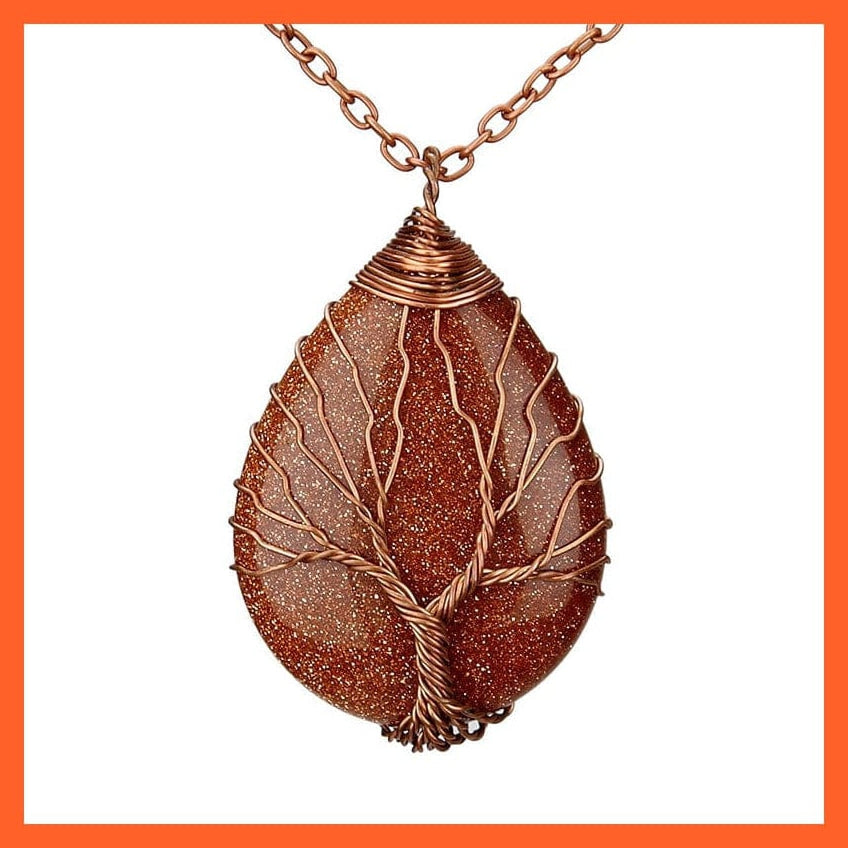 whatagift.com.au Necklaces Silver Color Wire Wrap Natural Stone Crystal Raw Tree Of Life Necklace