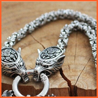whatagift.com.au Necklaces Stainless Steel Wolf Head With Ring Viking Chain Necklace