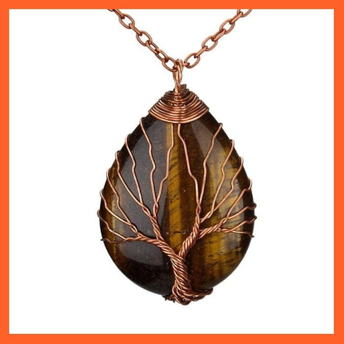 whatagift.com.au Necklaces Tiger Eye-A Silver Color Wire Wrap Natural Stone Crystal Raw Tree Of Life Necklace