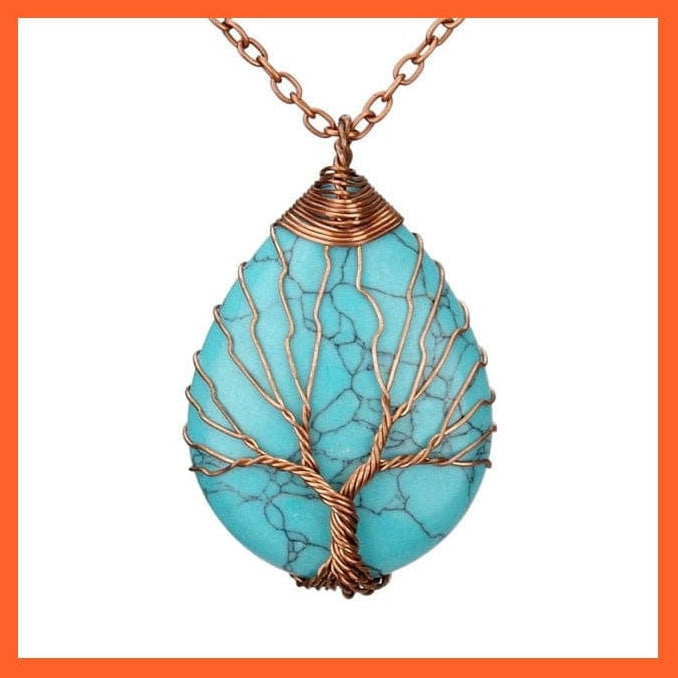 whatagift.com.au Necklaces Turquoise-A Silver Color Wire Wrap Natural Stone Crystal Raw Tree Of Life Necklace