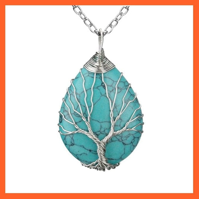 whatagift.com.au Necklaces Turquoise-B Silver Color Wire Wrap Natural Stone Crystal Raw Tree Of Life Necklace