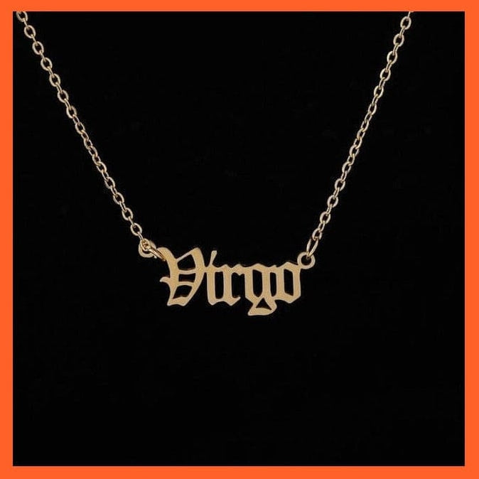 whatagift.com.au Necklaces Virgo / Silver Plated / 45cm Personalize 12 Zodiac Old English Letter Pendant Necklace For Women