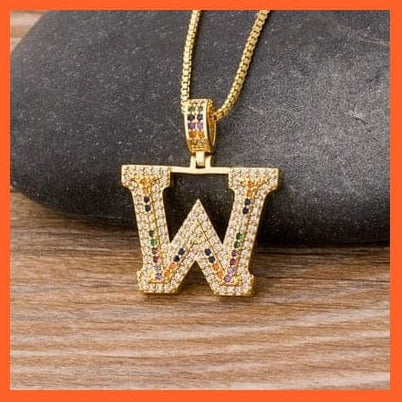 whatagift.com.au Necklaces W Copy of Luxury 26 Letters Cubic Zircon Pendant Necklace For Women | Gold Color Initials Of Name Necklace