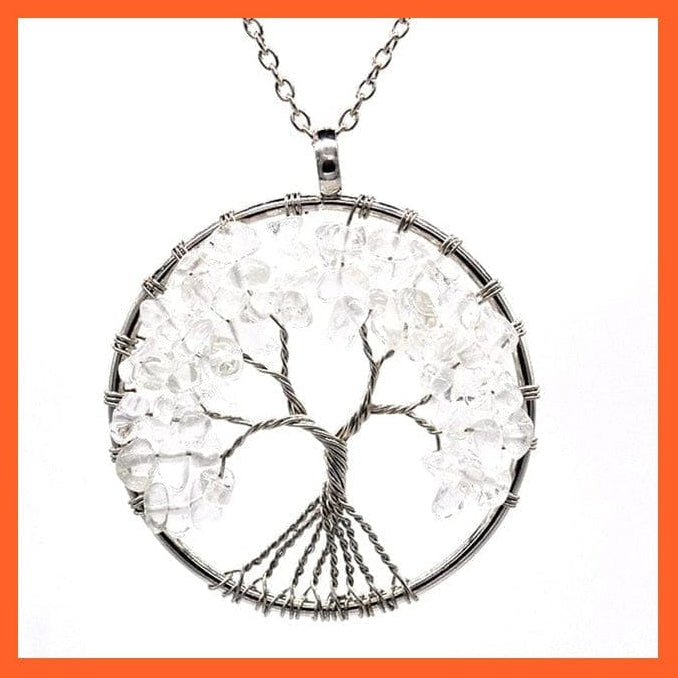 whatagift.com.au Necklaces White Crystal  SG 7 Chakras Gemstone Natural Healing Crystals Tree Of Life Pendant Necklace