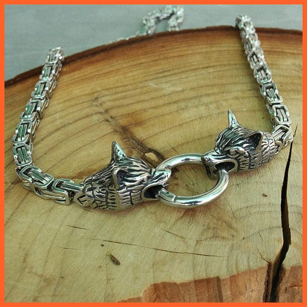 Stainless Steel Wolf Head With Ring Viking Chain Necklace | whatagift.com.au.
