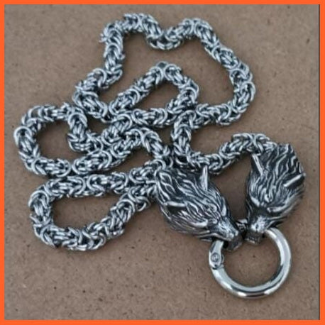 Stainless Steel Wolf Head With Ring Viking Chain Necklace | whatagift.com.au.