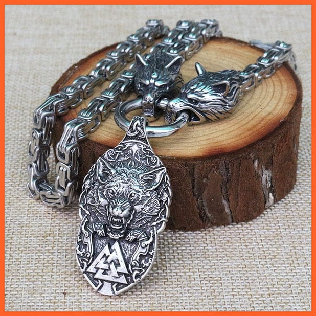 Wolf Head With Norse Fenrir Talisman Pendant Necklace | whatagift.com.au.