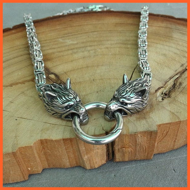 Stainless Steel Wolf Head With Ring Viking Chain Necklace | whatagift.com.au.