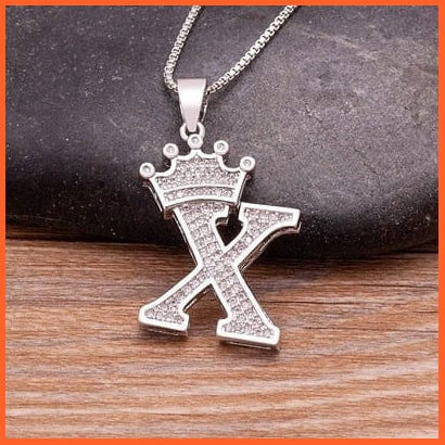Luxury 26 Letters With Crown Cubic Zircon Pendant Necklace For Women | Gold Color Initials Of Name Necklace | whatagift.com.au.