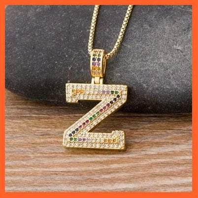 whatagift.com.au Necklaces Z Copy of Luxury 26 Letters Cubic Zircon Pendant Necklace For Women | Gold Color Initials Of Name Necklace