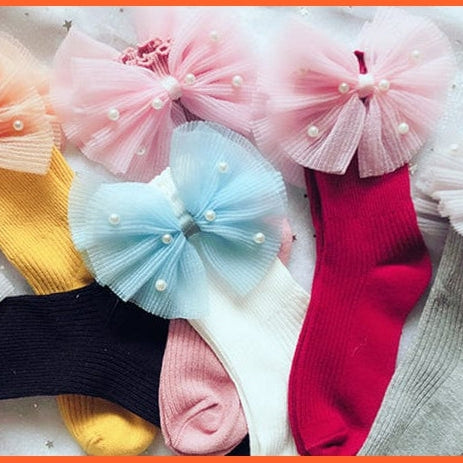whatagift.com.au New Baby Toddlers Infant Cotton Ankle Socks With Bow Beading Princess Cute Socks