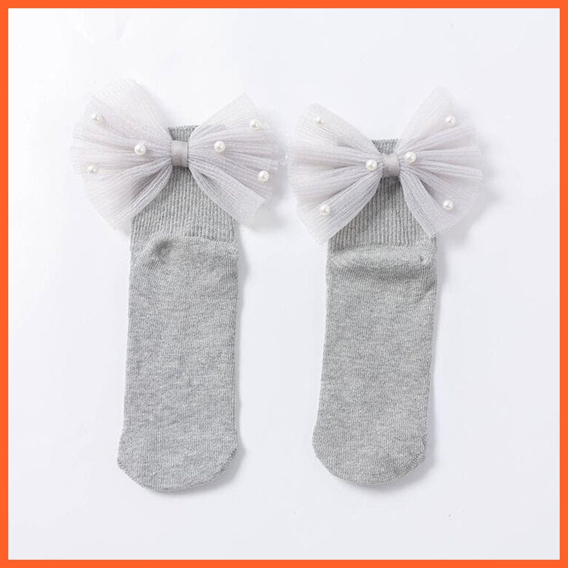whatagift.com.au New Baby Toddlers Infant Cotton Ankle Socks With Bow Beading Princess Cute Socks