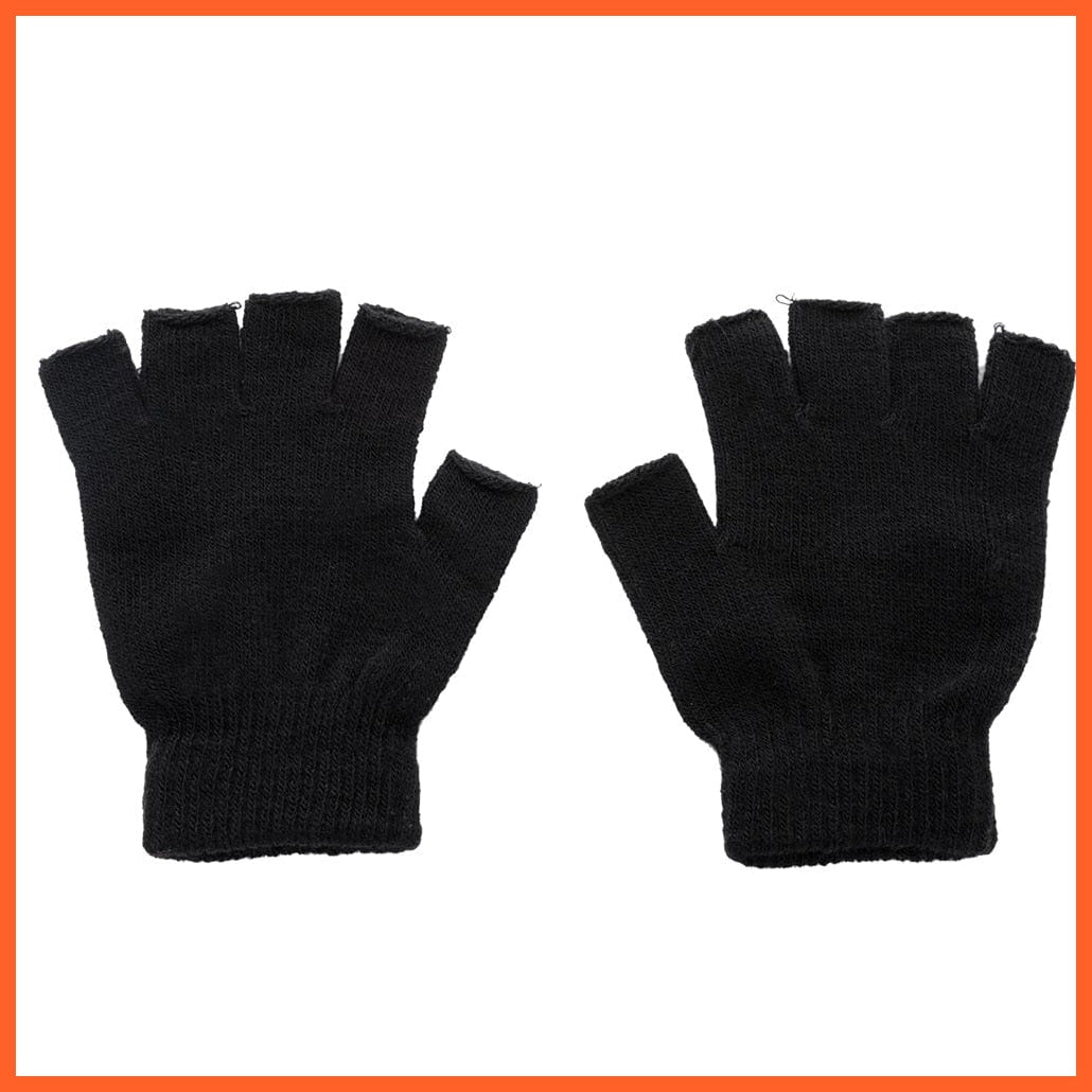 whatagift.com.au New Men Black Knitted Fingerless Gloves Autumn Winter Outdoor Stretch Elastic Warm Half Finger Cycling Gloves