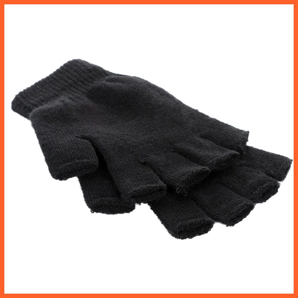 whatagift.com.au New Men Black Knitted Fingerless Gloves Autumn Winter Outdoor Stretch Elastic Warm Half Finger Cycling Gloves