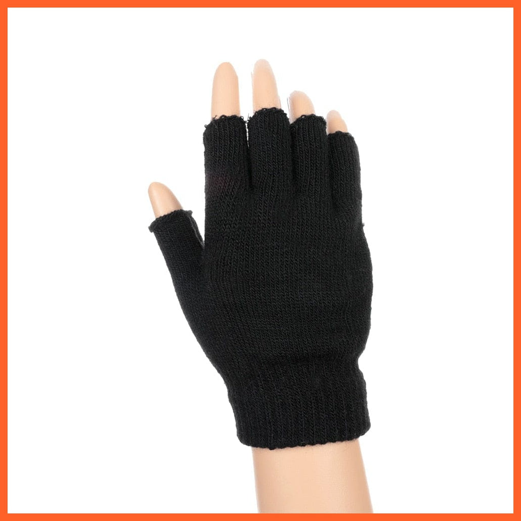 whatagift.com.au New Men Black Knitted Fingerless Gloves Autumn Winter Outdoor Stretch Elastic Warm Half Finger Cycling Gloves