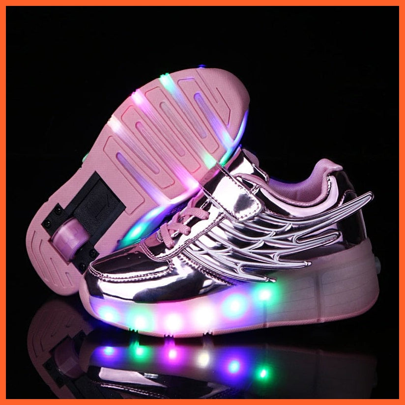 whatagift.com.au New Pink Black LED Light Roller Skate Shoes For Children | Kids Sneakers With One wheels