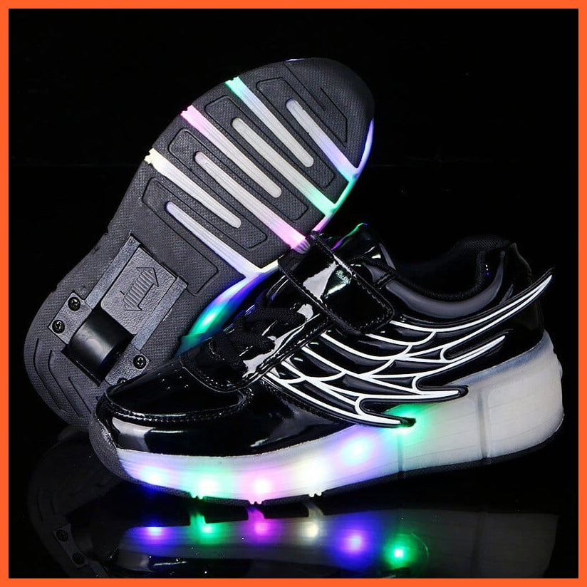 whatagift.com.au New Pink Black LED Light Roller Skate Shoes For Children | Kids Sneakers With One wheels