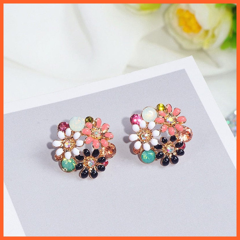 whatagift.com.au New Trendy Cute Sweet Crystal Flowers Stud Earrings for Women