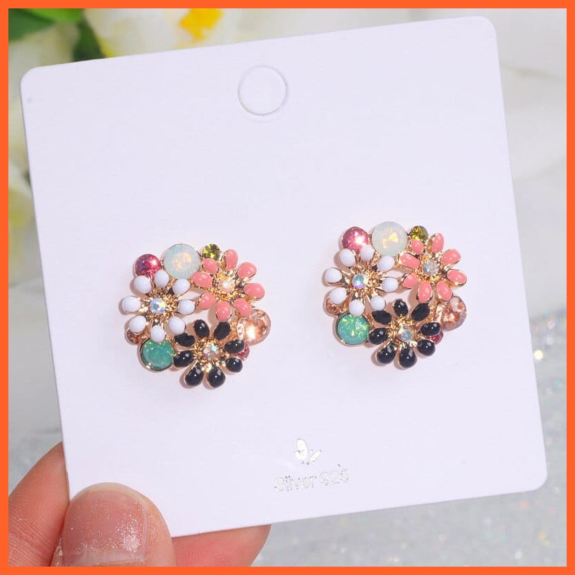 whatagift.com.au New Trendy Cute Sweet Crystal Flowers Stud Earrings for Women