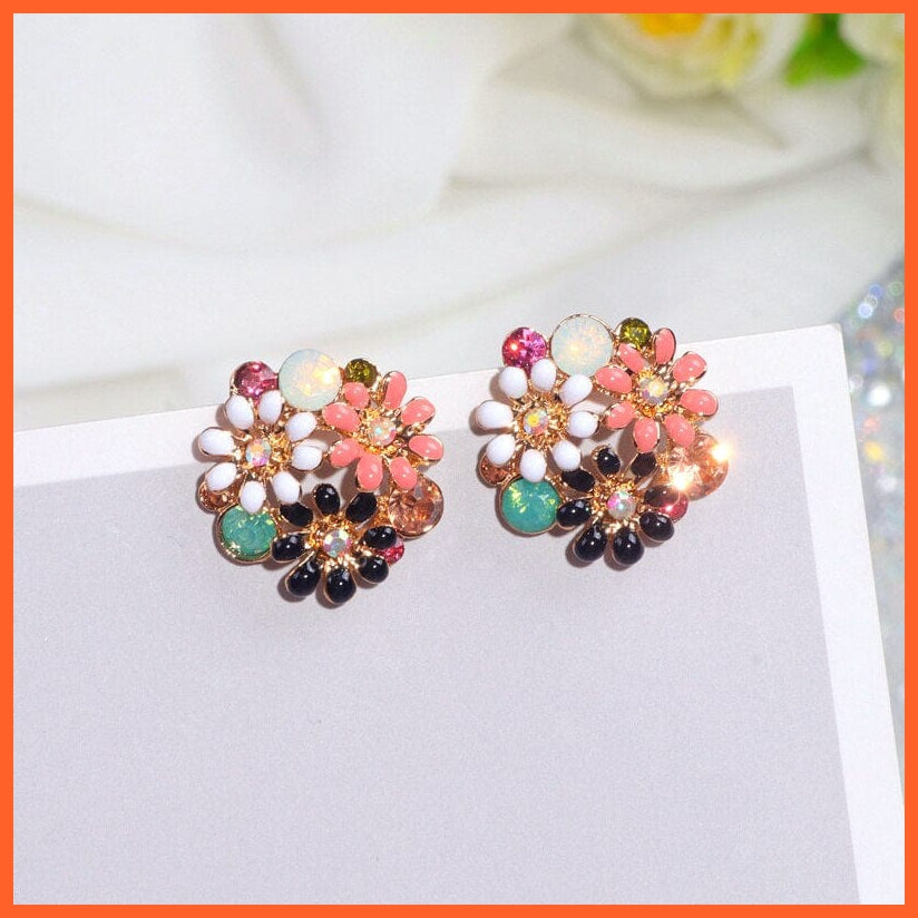 whatagift.com.au New Trendy Cute Sweet Crystal Flowers Stud Earrings for Women