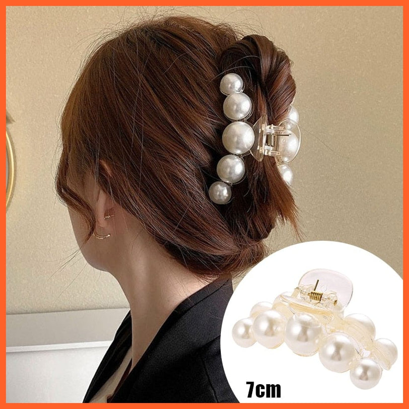 whatagift.com.au No.1 653903 / China / One Size Pearl Hair Claw Clip Set  for Women | Gold Color Metal Hairpins | Geometric Hollow Pincer Barrette Crystal Clip
