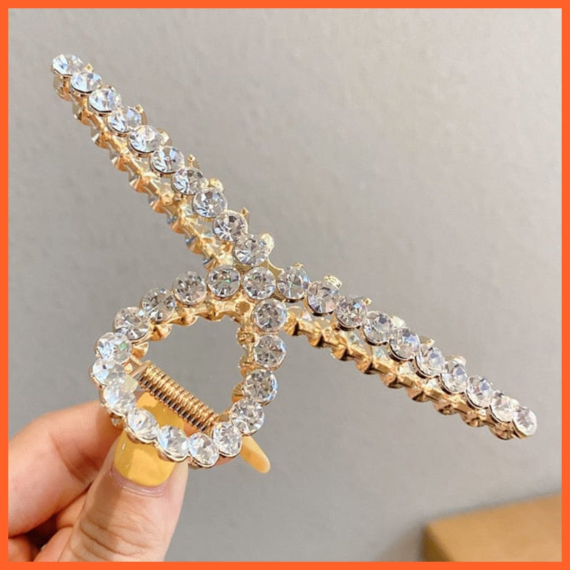 whatagift.com.au No.13 681419 / China / One Size Pearl Hair Claw Clip Set  for Women | Gold Color Metal Hairpins | Geometric Hollow Pincer Barrette Crystal Clip