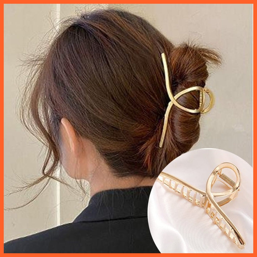 whatagift.com.au No.2 681411 / China / One Size Pearl Hair Claw Clip Set  for Women | Gold Color Metal Hairpins | Geometric Hollow Pincer Barrette Crystal Clip
