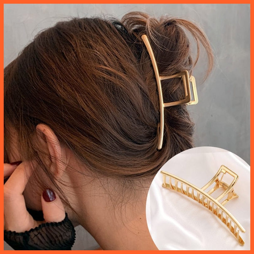 whatagift.com.au No.3 681416 / China / One Size Pearl Hair Claw Clip Set  for Women | Gold Color Metal Hairpins | Geometric Hollow Pincer Barrette Crystal Clip