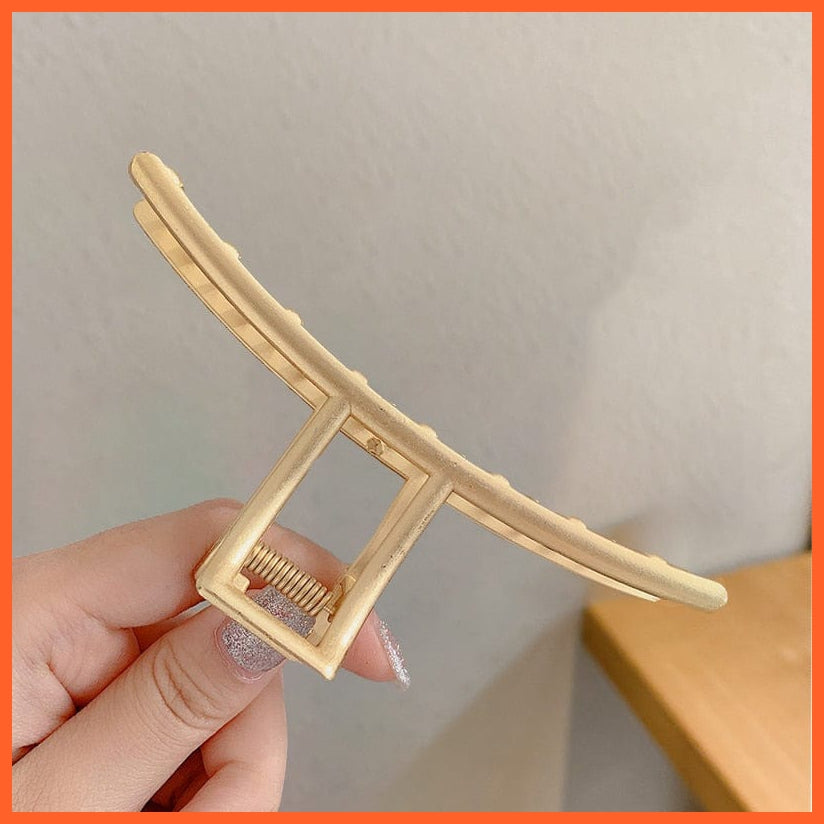whatagift.com.au No.58 681416 / China / One Size Pearl Hair Claw Clip Set  for Women | Gold Color Metal Hairpins | Geometric Hollow Pincer Barrette Crystal Clip
