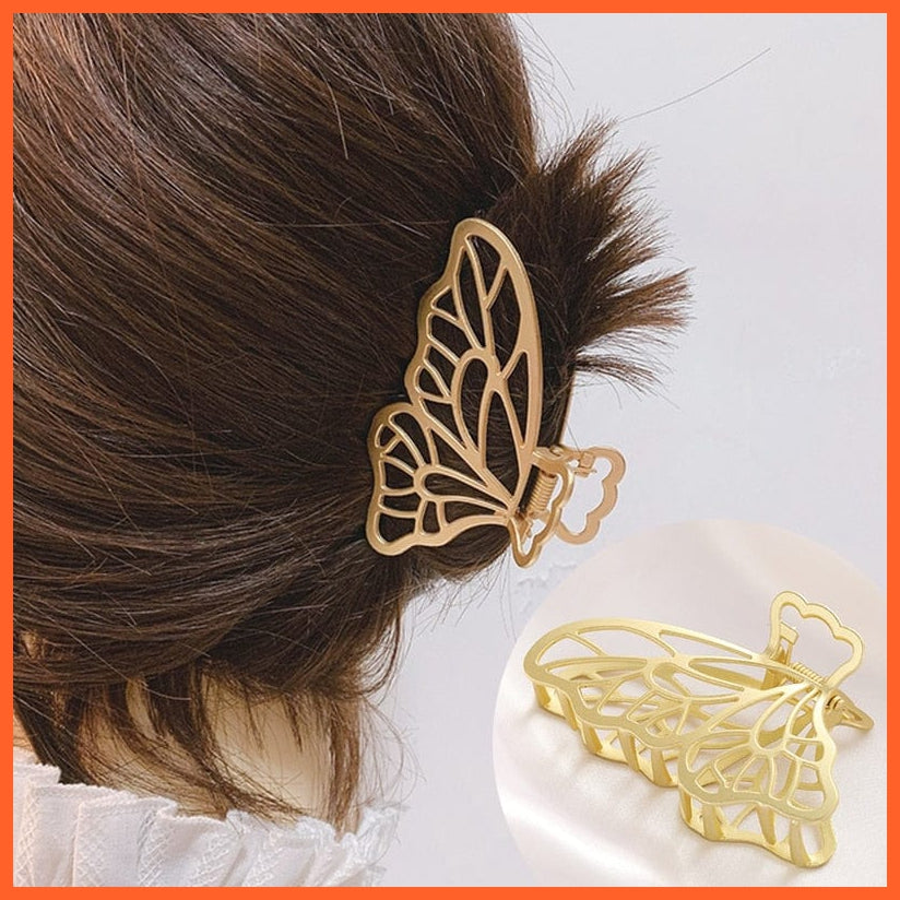 whatagift.com.au No.7 658910 / China / One Size Pearl Hair Claw Clip Set  for Women | Gold Color Metal Hairpins | Geometric Hollow Pincer Barrette Crystal Clip
