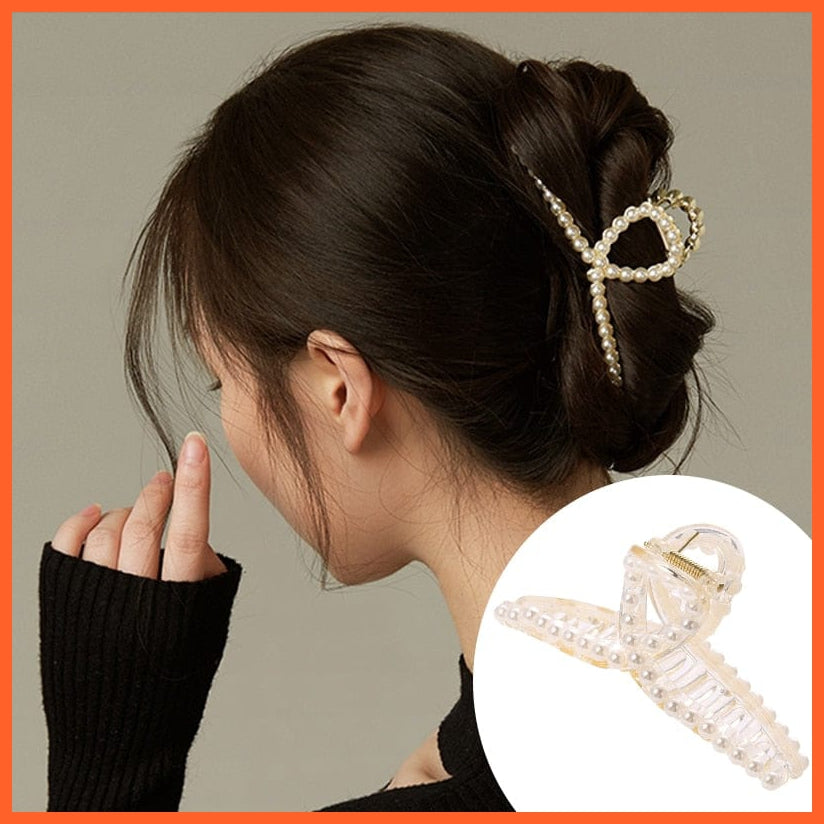whatagift.com.au No.9 65980301 / China / One Size Pearl Hair Claw Clip Set  for Women | Gold Color Metal Hairpins | Geometric Hollow Pincer Barrette Crystal Clip
