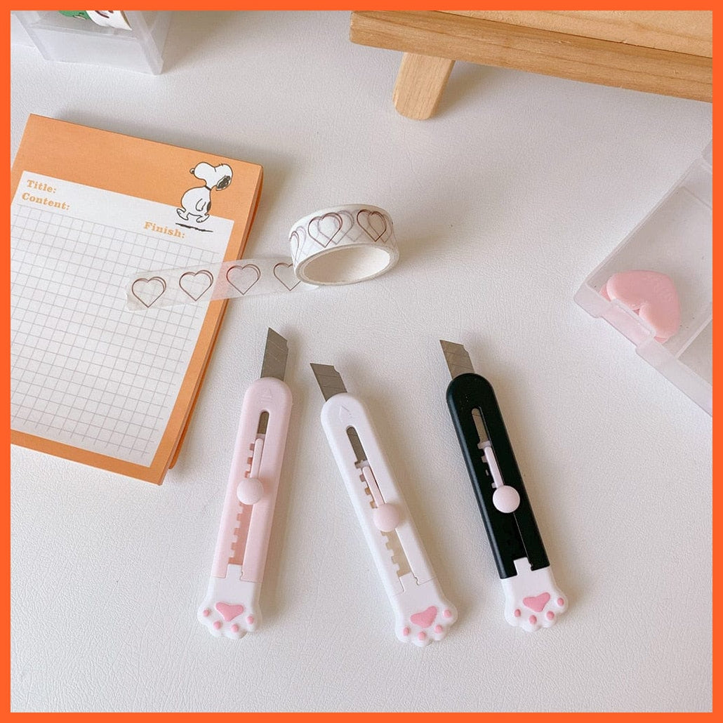 whatagift.com.au office accessories 1 PCS Cute Girly Pink Cat Paw Alloy Mini Portable Utility Knife Cutter