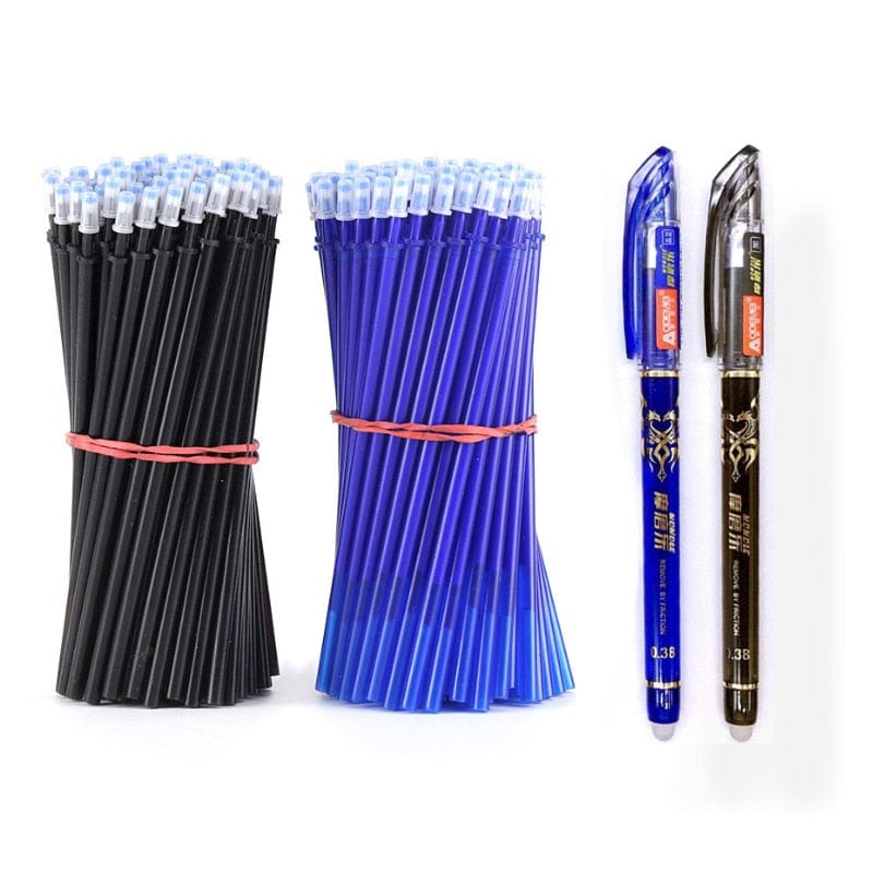 whatagift.com.au office accessories 2+50Pcs/Set 0.5Mm Blue Black Ink Erasable Refill Rod Writing Stationery Gel Ink Pen